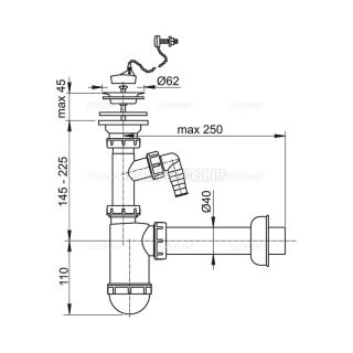 Сифон для раковины AlcaPlast ?40 с нержавеющей решеткой ?63 с цепочкой и подводкой A41PR